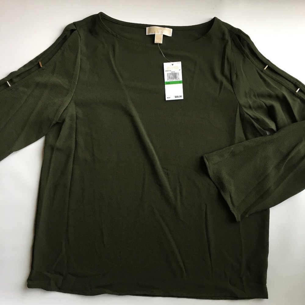 Michael Kors Beaded Ladder Cutout Sleeve Blouse